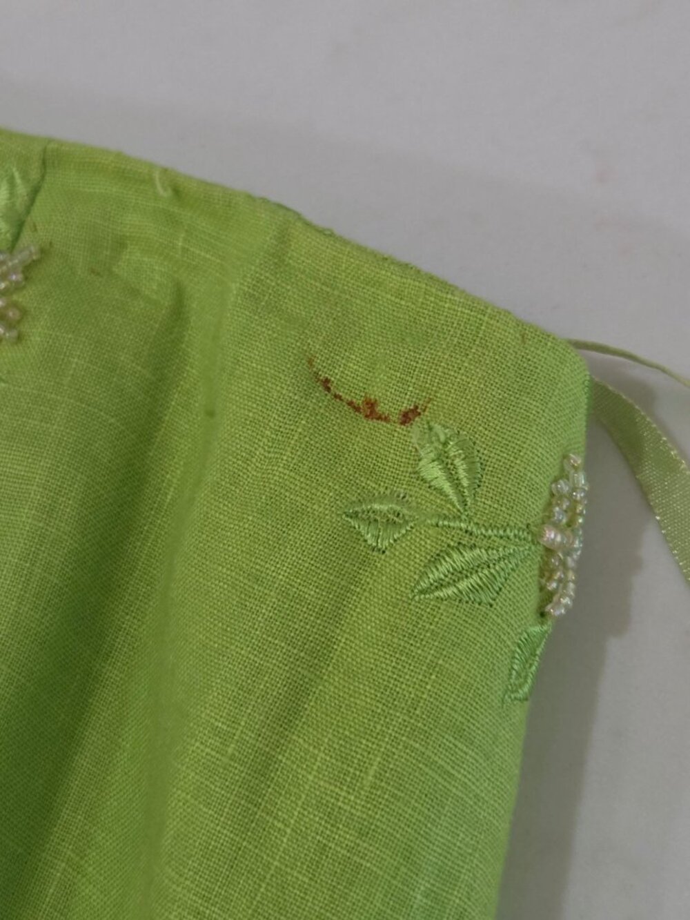 Vintage Lime Green Linen Skirt Sz 14 Floral Embroidery Maxi Coastal Boho Summer - Picture 12 of 13